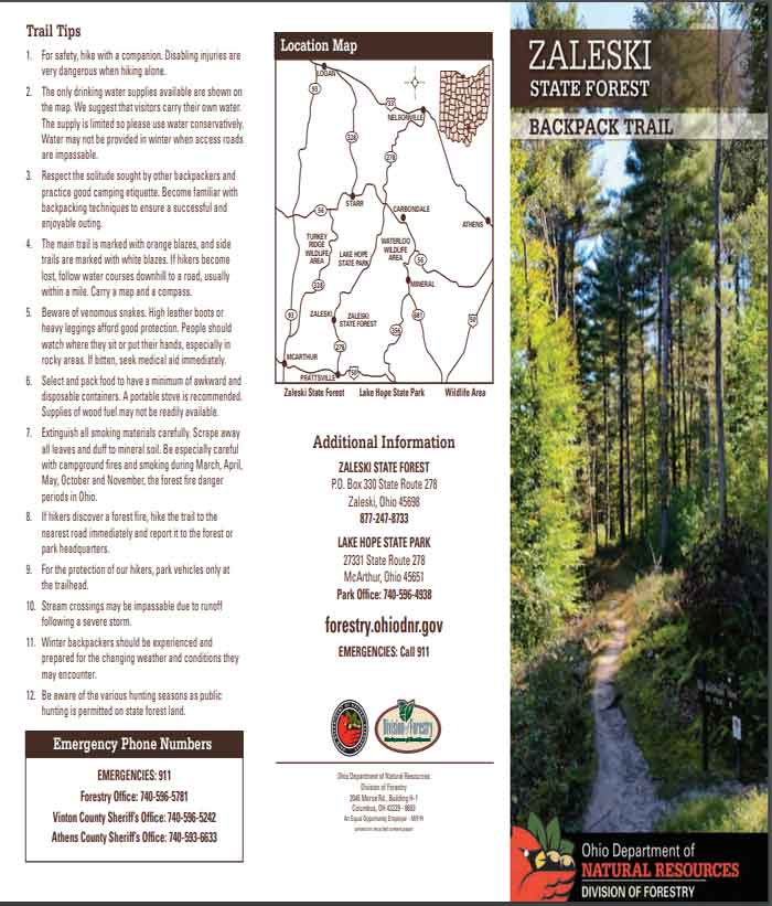 Zaleski State Forest Backpack Information:
